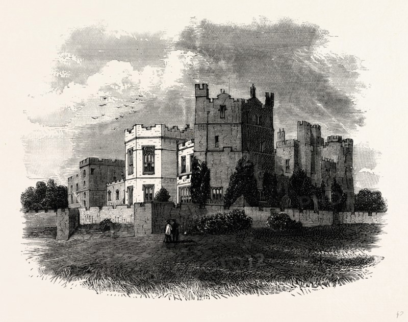 South and East Sides of Raby Castle, UK, England, engraving 1870s, Britain