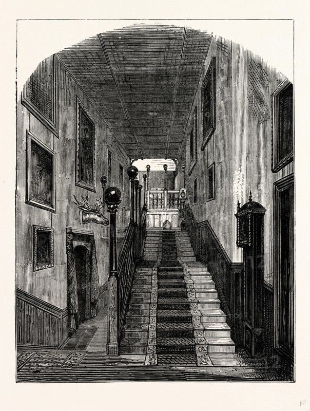 The Grand Staircase, Westwood Park, UK, England, engraving 1870s, Britain