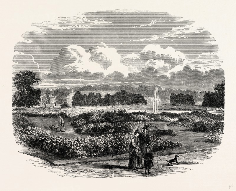 The Garden, Audley End, UK, England, engraving 1870s, Britain