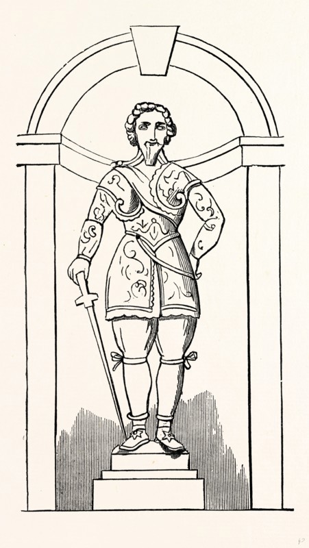 Statue of Sir Richard Leveson in the Courtyard at Trentham, UK, England, engraving 1870s, Britain