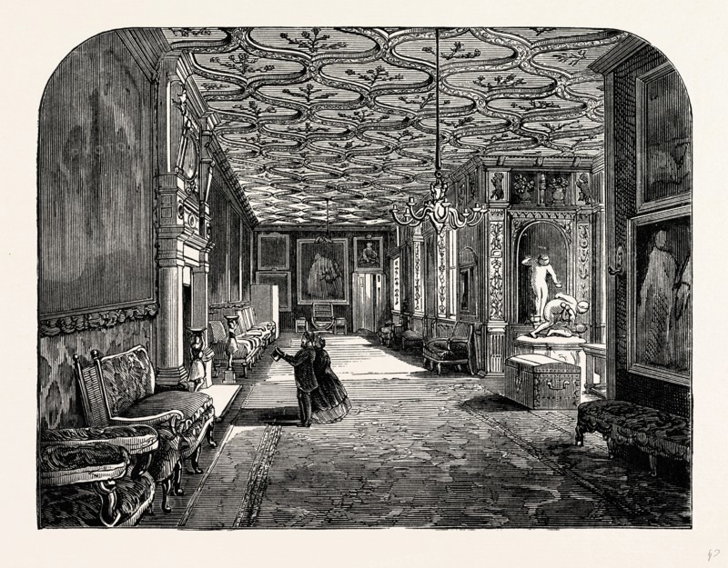 The Cartoon Gallery, Knole House, Sevenoaks, UK, England, engraving 1870s, Britain