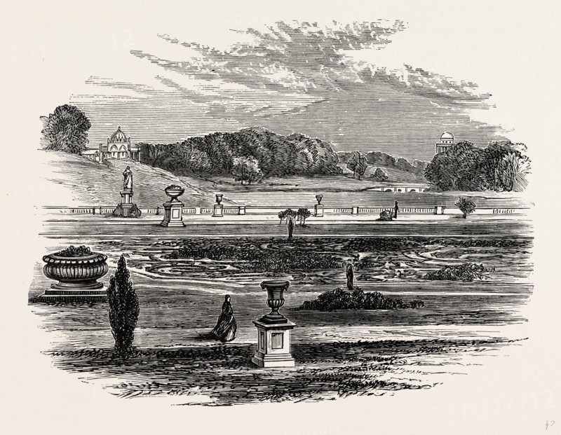 The Garden, Castle Howard, UK, England, engraving 1870s, Britain