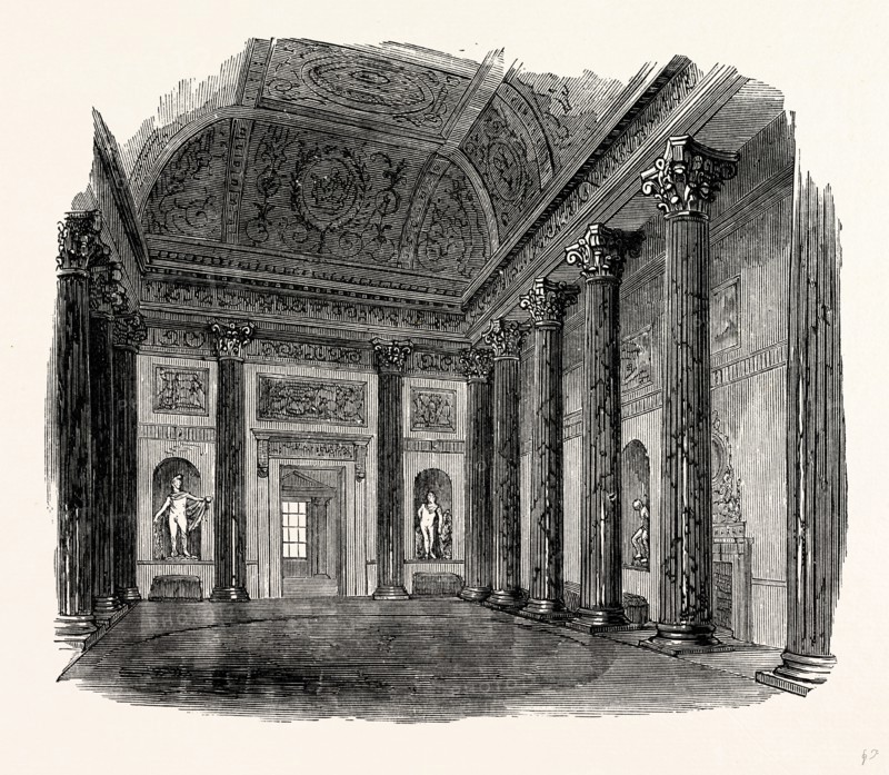 The Great Hall, Kedleston Hall, UK, England, engraving 1870s, Britain