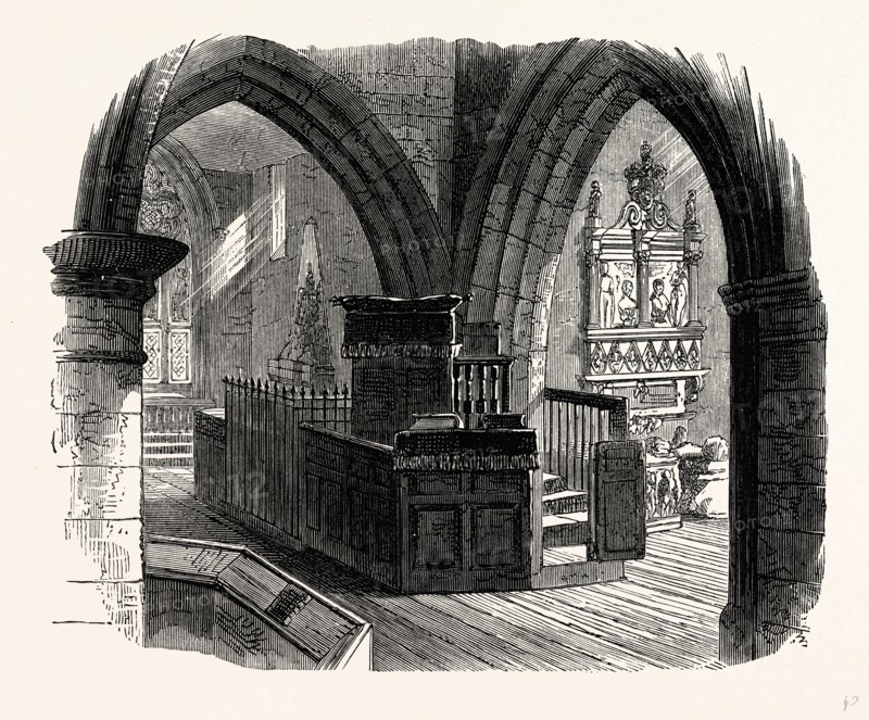Kedleston Church, Interior, UK, England, engraving 1870s, Britain