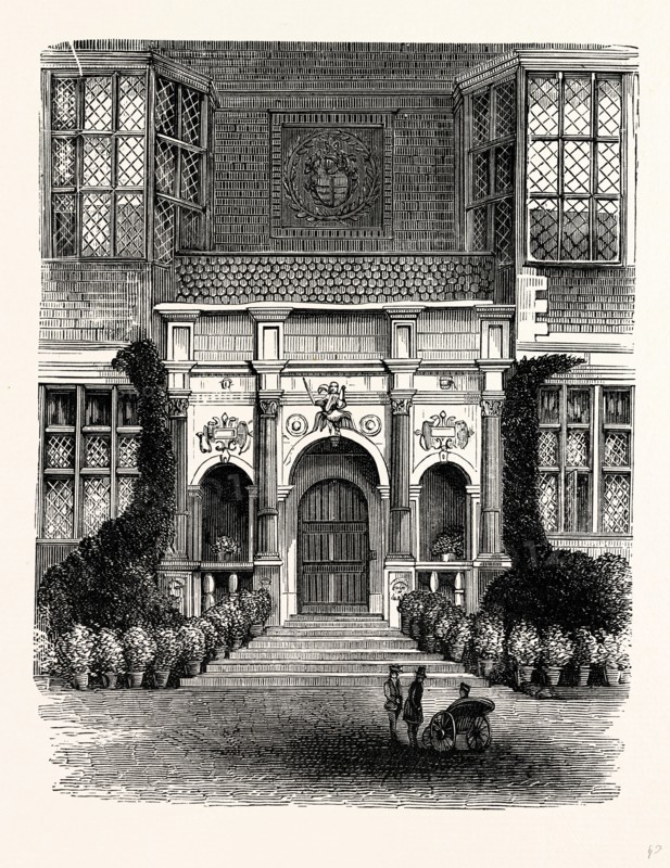 The Entrance Porch, Westwood Park, UK, England, engraving 1870s, Britain