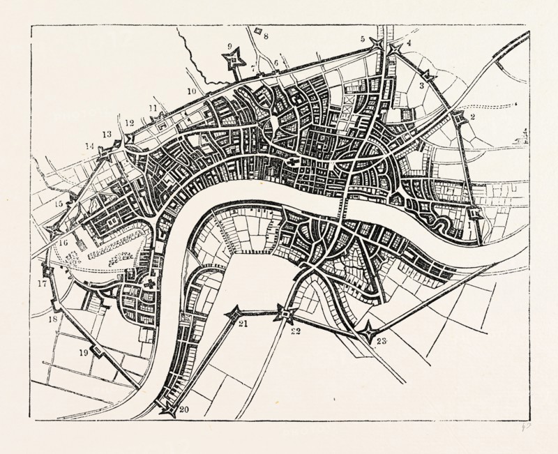 Plan City Suburbs London appeared fortified 1643, London, England, engraving 19th century, Britain, UK