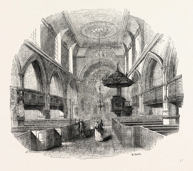 Chancel St. Giles, Cripplegate, London, England, engraving 19th century, Britain, UK