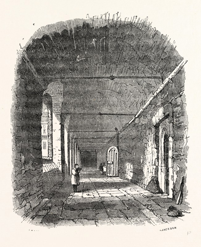 Cloisters, Charter House, London, England, engraving 19th century, Britain, UK
