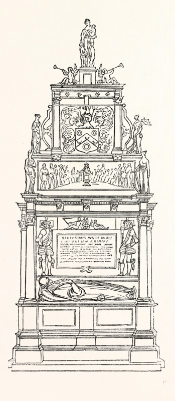 Sutton's Monument, Charter House, London, England, engraving 19th century, Britain, UK