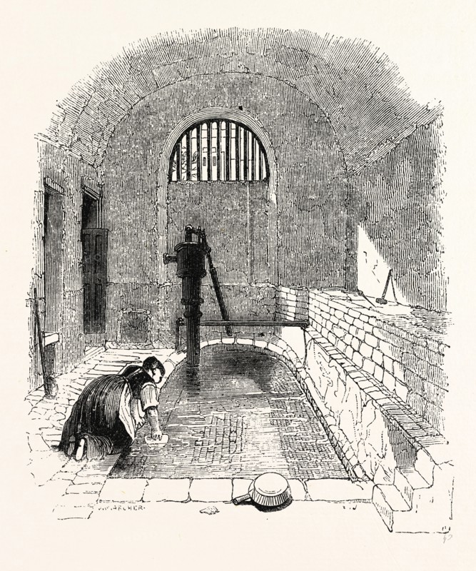 Roman Bath, Strand Lane, London, England, engraving 19th century, Britain, UK