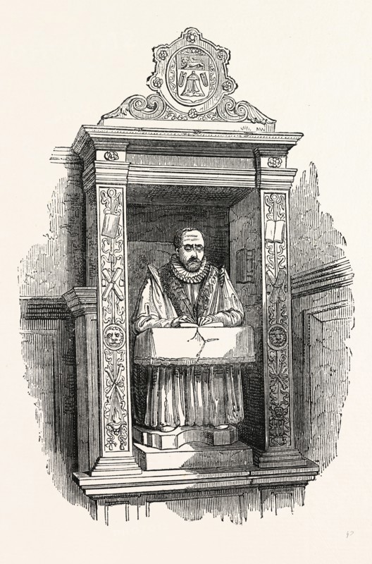 Stow's Monument, Church St. Andrew Undershaft, London, England, engraving 19th century, Britain, UK