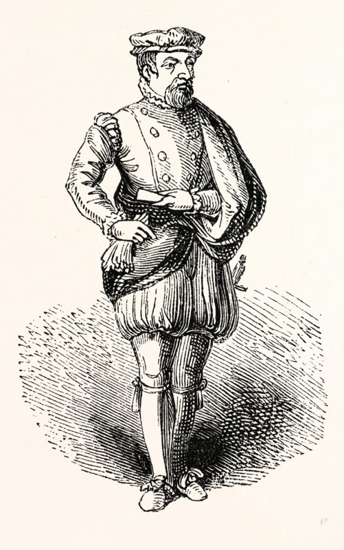 Statue Sir Thomas Gresham, English merchant and financier, London, England, engraving 19th century, Britain, UK