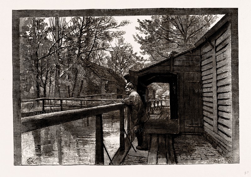 THE POWDER MILLS, Waltham, UK, engraving 1881 - 1884