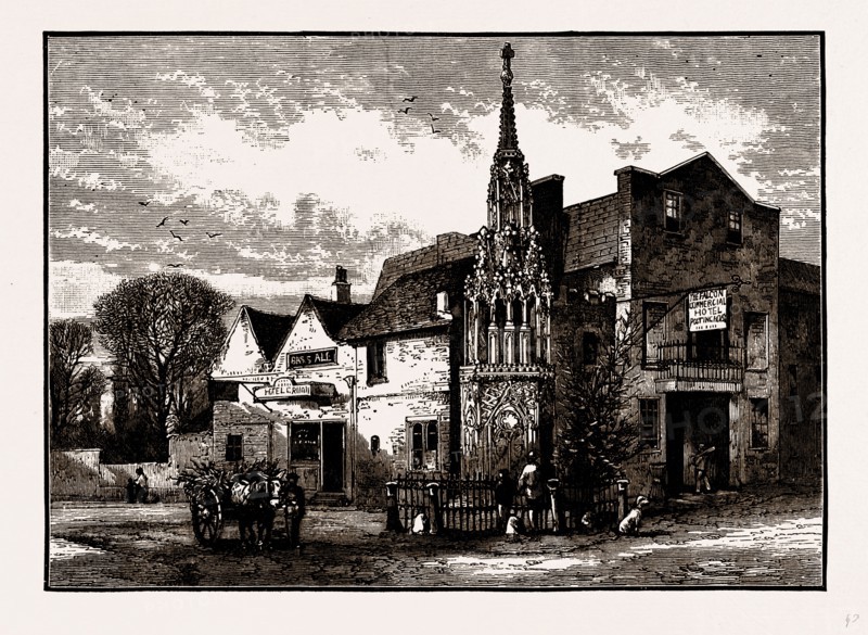 WALTHAM CROSS, UK, engraving 1881 - 1884