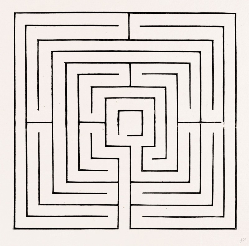 THE MAZE AT THEOBALDS, UK, engraving 1881 - 1884