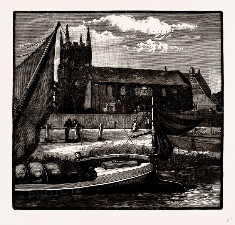 ISLEWORTH CHURCH, UK, engraving 1881 - 1884