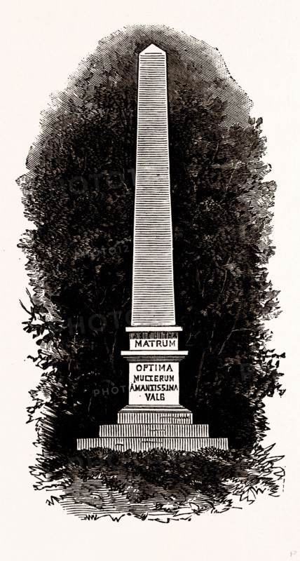 TILE OBELISK TO POPE'S MOTHER, UK, engraving 1881 - 1884, Alexander Pope, 1688 - 1744, English Poet