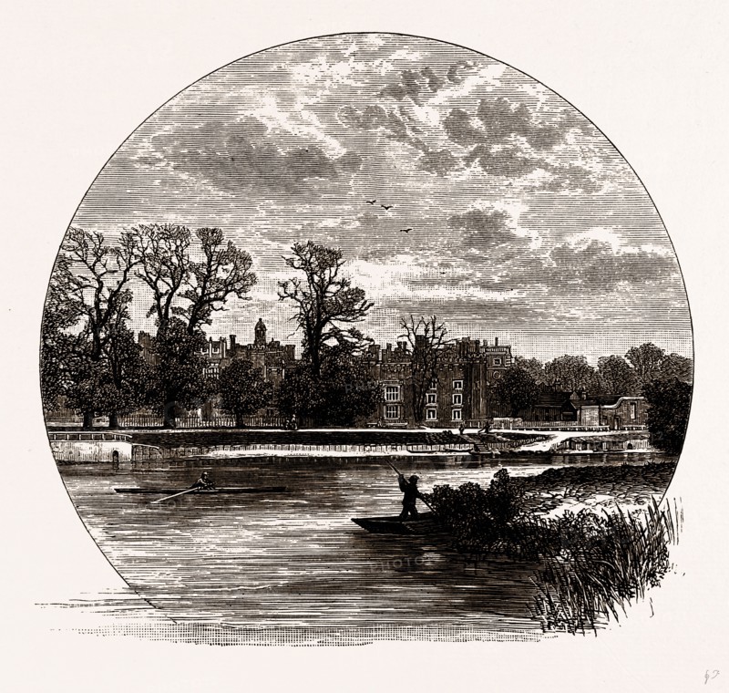 HAMPTON COURT, FROM THE RIVER, UK, engraving 1881 - 1884