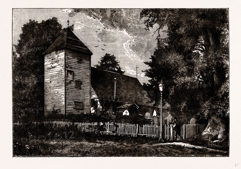 PERIVALE CHURCH, EXTERIOR, UK, engraving 1881 - 1884