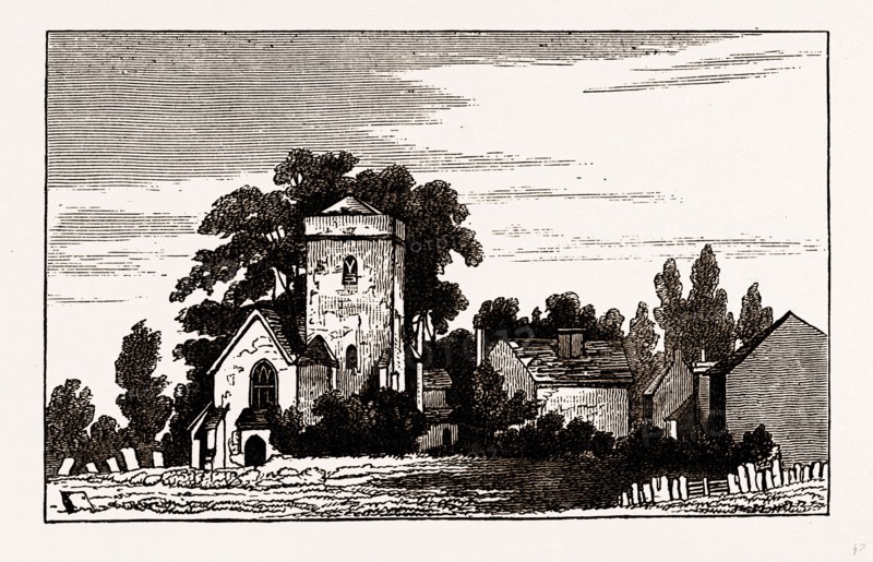 WILLESDEN CHURCH, UK, engraving 1881 - 1884
