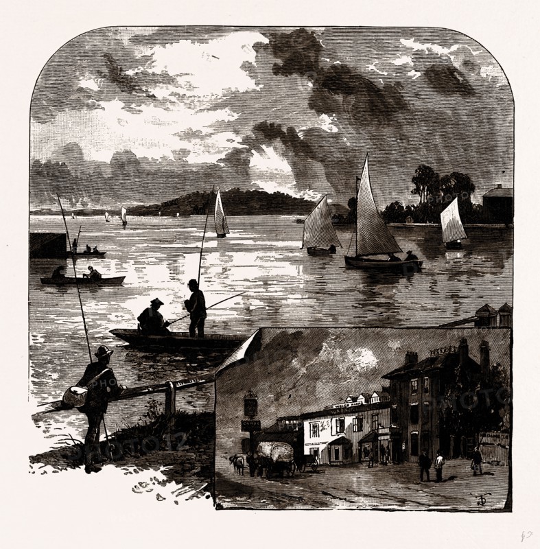 THE WELSH HARP AND RESERVOIR, UK, engraving 1881 - 1884