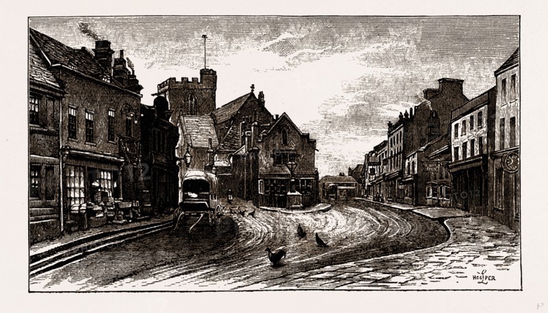 HIGH STREET, HIGH BARNET, UK, engraving 1881 - 1884