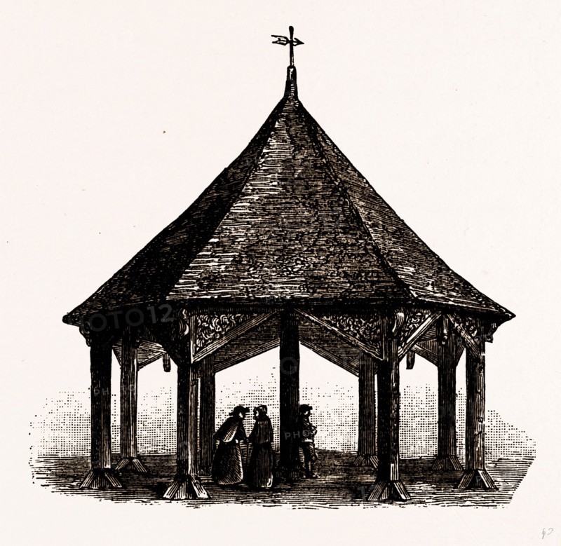 THE OLD MARKET HOUSE, ENFIELD, UK, engraving 1881 - 1884
