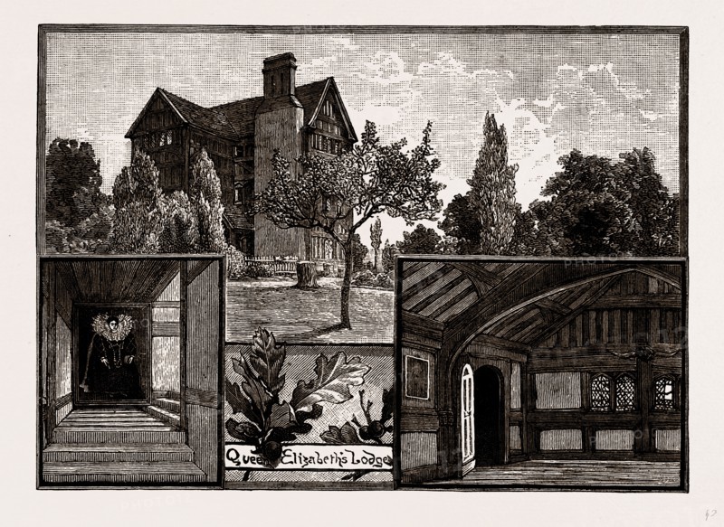 QUEEN ELIZABETH'S LODGE, UK, engraving 1881 - 1884