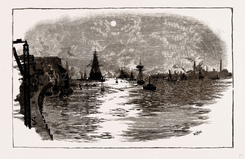 THE THAMESâ€îWOOLWICH REACH, UK, engraving 1881 - 1884