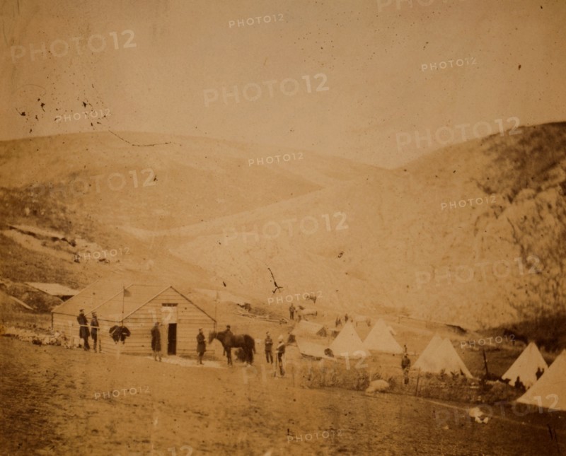 Camp of the 4th Dragoon Guards near Karyni, Crimean War, 1853-1856, Roger Fenton historic war campaign photo