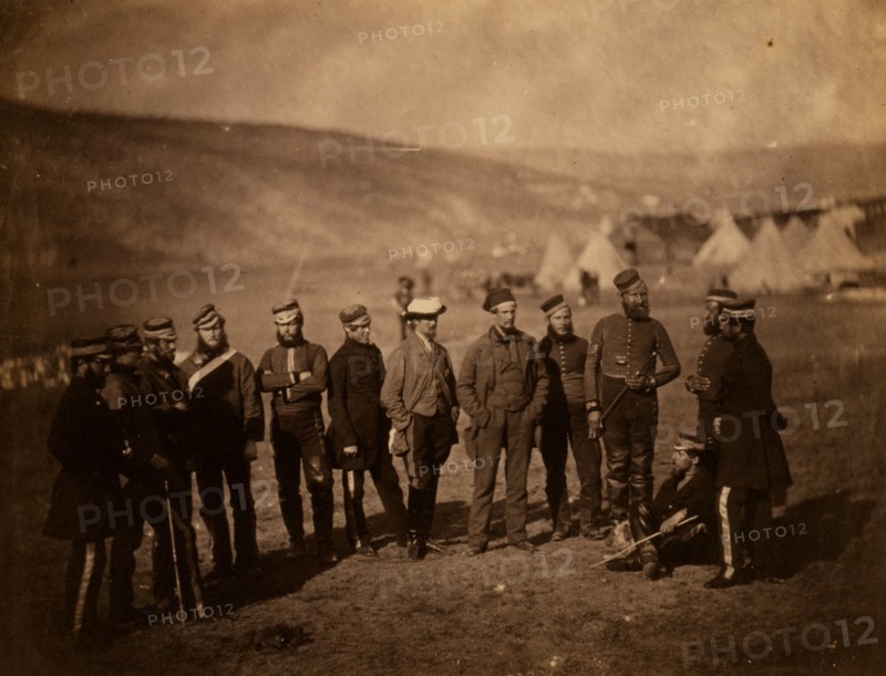 Major Burton & officers of the 5th Dragoon Guards, Crimean War, 1853-1856, Roger Fenton historic war campaign photo