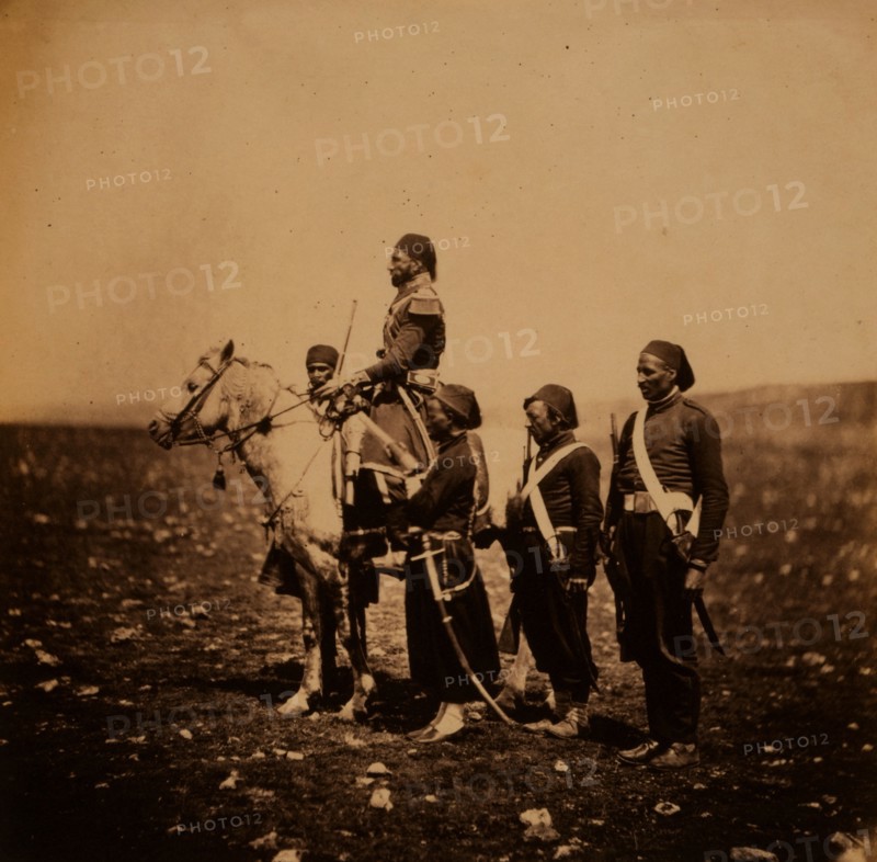 Ismail Pacha on horseback, with Turkish officers, Crimean War, 1853-1856, Roger Fenton historic war campaign photo