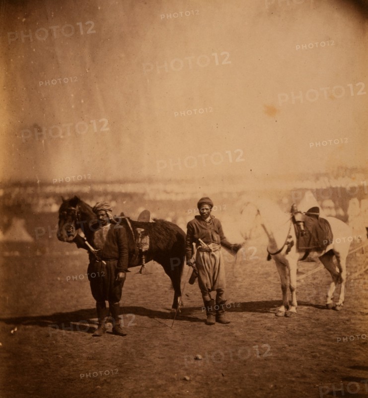 Nubian servants & horses, Crimean War, 1853-1856, Roger Fenton historic war campaign photo