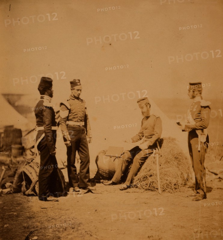 Captain Walker, 30th Regiment, reading general orders, Crimean War, 1853-1856, Roger Fenton historic war campaign photo