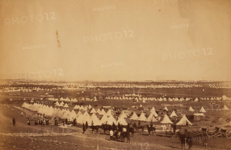Looking towards Mackenzie's Heights, tents of the 33rd Regiment in the foreground, Crimean War, 1853-1856, Roger Fenton historic war campaign photo