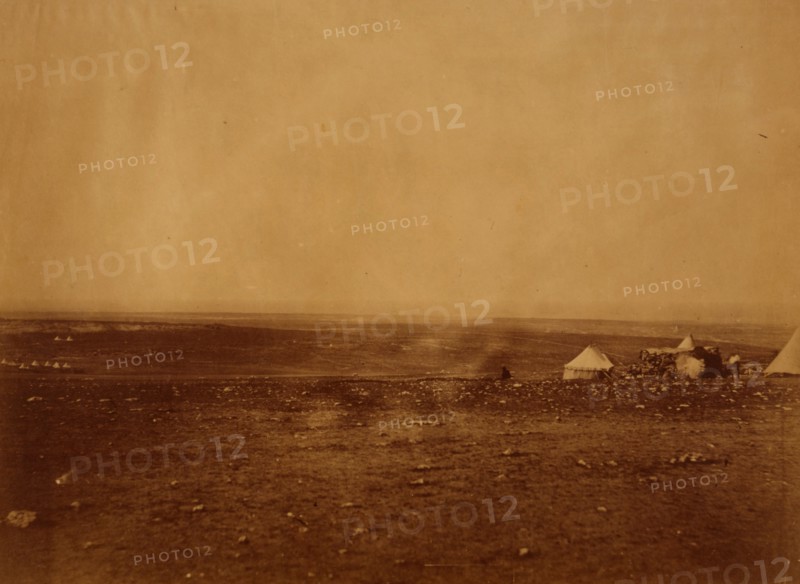 French left attack, Kamiesch in the distance - tents of Sir John Campbell in the foreground, Crimean War, 1853-1856, Roger Fenton historic war campaign photo