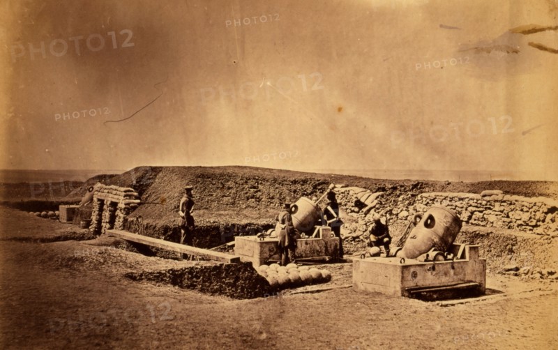 Mortar batteries in front of Picquet house Light Division, Crimean War, 1853-1856, Roger Fenton historic war campaign photo