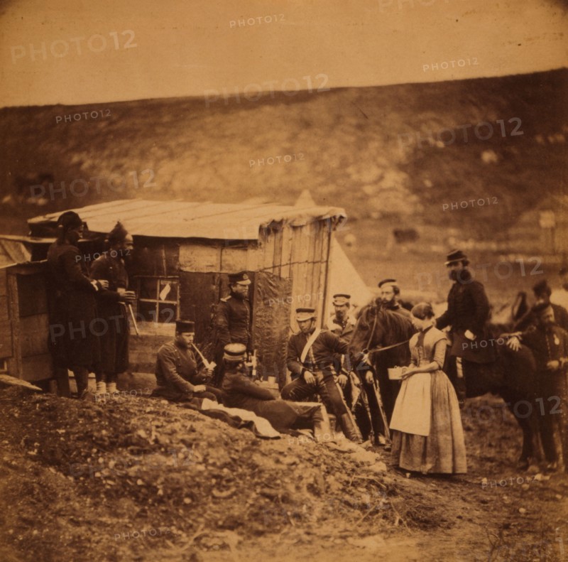 Camp of the 4th Dragoons, convivial party, French & English, Crimean War, 1853-1856, Roger Fenton historic war campaign photo