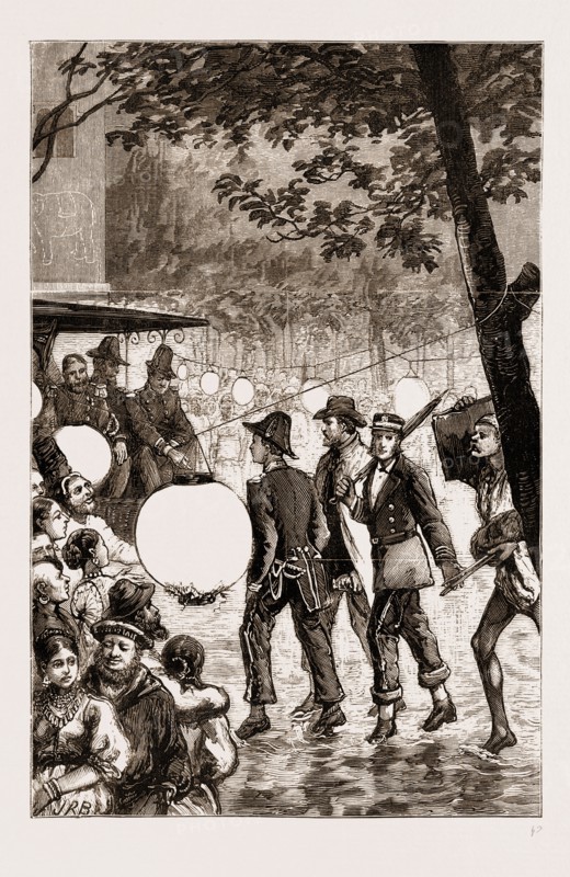THE PRINCE OF WALES IN CEYLON, SRI LANKA, 1876: "UNDER DIFFICULTIES" GOING TO THE STATE BALL AT THE CLUB HOUSE, COLOMBO