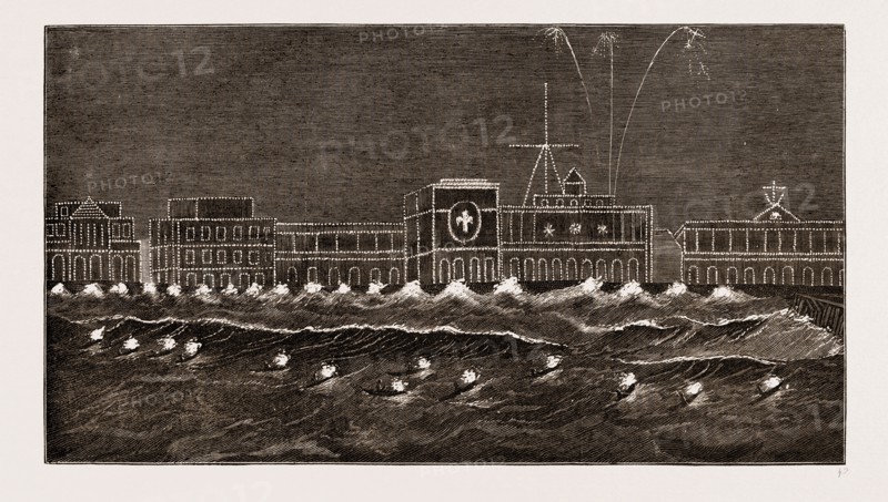 THE PRINCE OF WALES IN INDIA, 1876: MADRAS, ILLUMINATION OF THE SURF BEFORE THE PRINCE