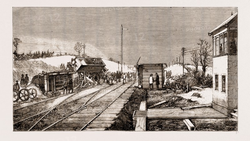 THE RAILWAY ACCIDENT AT ABBOT'S RIPTON, SCENE ON THE LINE AFTER THE DOUBLE COLLISION, 1876