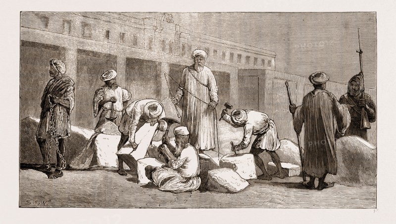 CONVICTS AT WORK BUILDING THE KHEDIVE'S BARRACKS, CAIRO, EGYPT, 1876