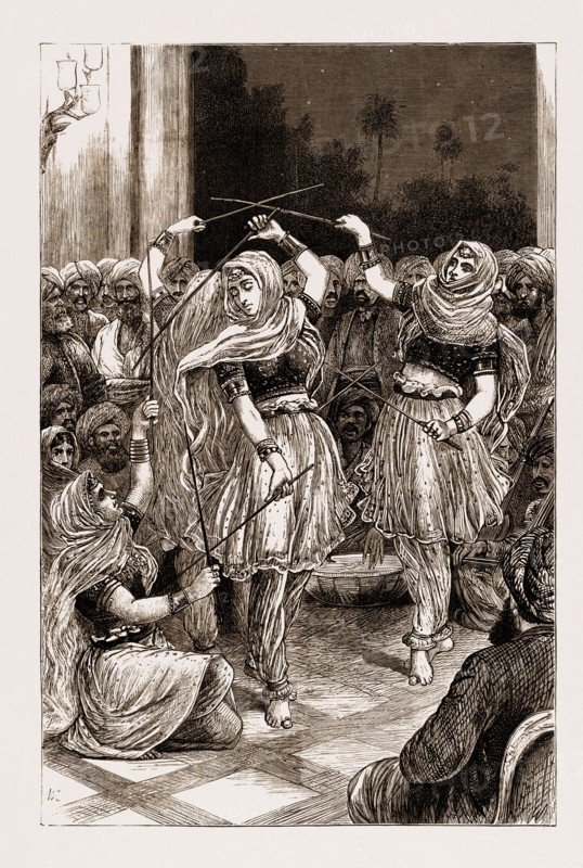 NAUTCH FENCING DANCE BEFORE THE PRINCE OF WALES AT JAMMU, INDIA, 1876