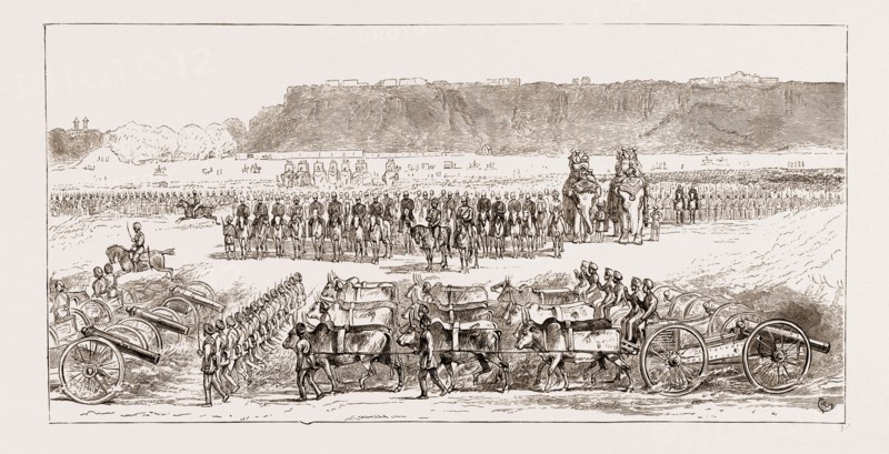 REVIEW BEFORE THE PRINCE OF WALES AT GWALIOR: THE HEAVY BATTERY PASSING, INDIA, 1876