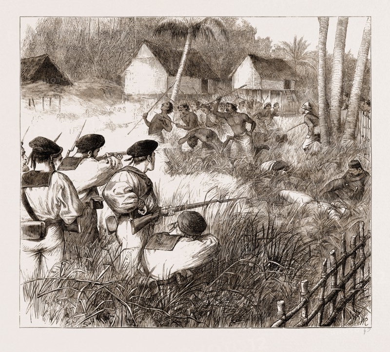 THE WAR IN THE MALAY PENINSULA, 1876: ATTACK ON THE VILLAGE OF KOLAH LAMA ON THE PERAK RIVER