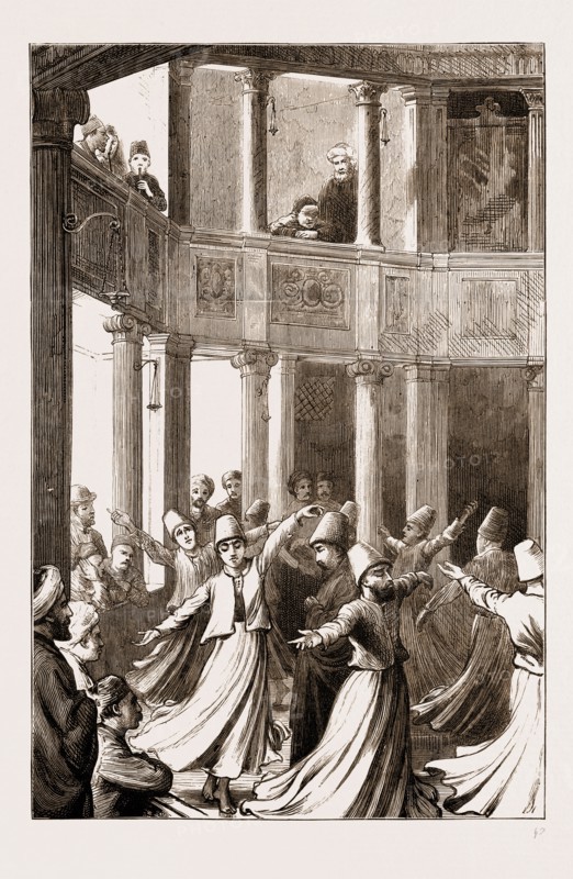 THE EASTERN QUESTION: DANCING DERVISHES, AT CONSTANTINOPLE, ISTANBUL, TURKEY, 1876