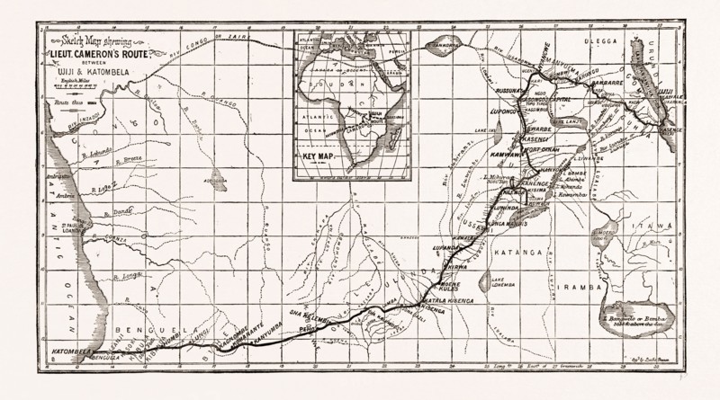 LIEUTENANT CAMERON'S MAP OF CENTRAL AFRICA: SHOWING HIS LINE OF MARCH FROM LAKE TANGANYIKA TO THE WEST COAST, 1876