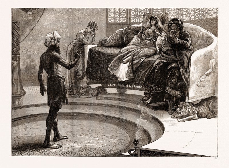 JOHN THE BAPTIST REPROVING HEROD: For Herod had laid hold on John, and bound him, and put him in prison, for Herodias' sake, his brother Philip's wife. For John said unto him, "It is not lawful for thee to have her." Matt. xiv., 3 and 4; FROM THE PAINTING BY A. BOYD MOUGHTON