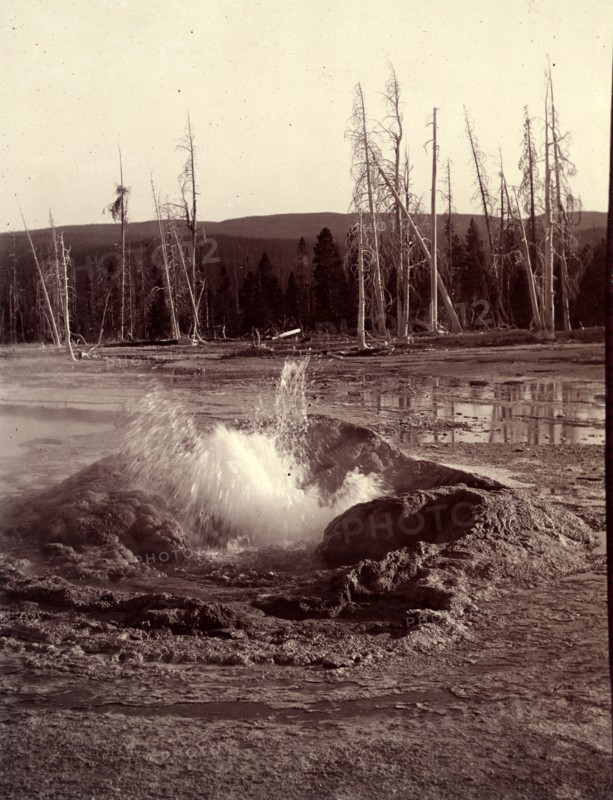 Comet Geyser, a geyser in the Upper Geyser Basin of Yellowstone National Park in the United States, US, USA, America, Vintage photography