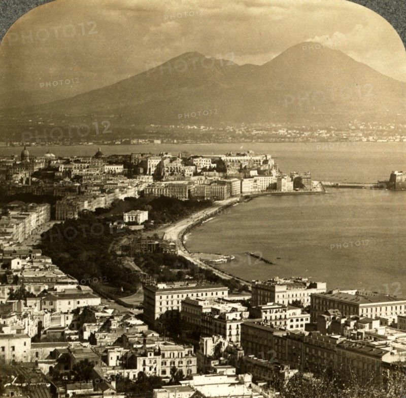 Naples and Mt. Vesuvius, Italy, Europe, Vintage photography